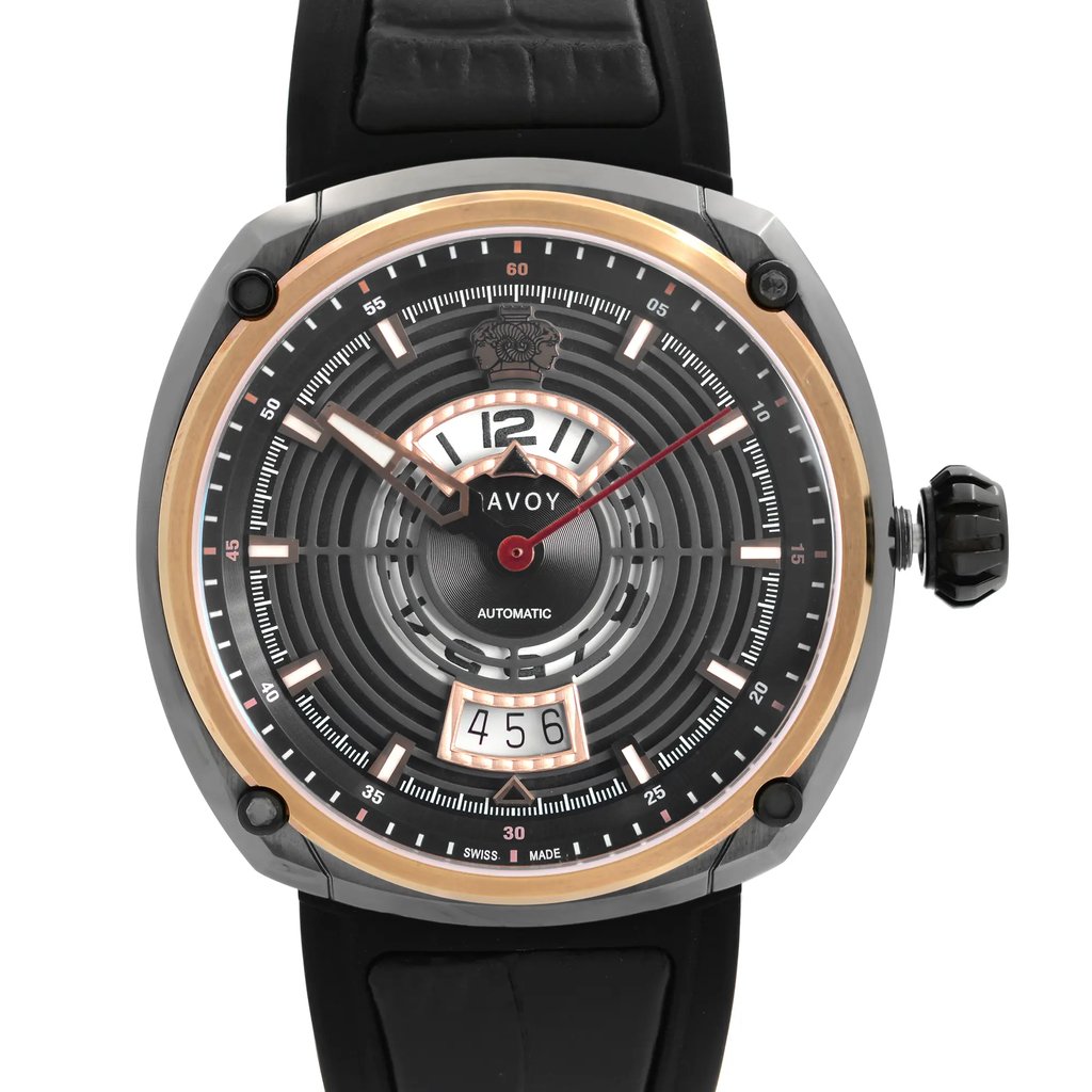 Up Close Front Facing Picture Of Savoy F8202H.02E.RB01 Stainless Steel Watch Pre Owned Condition