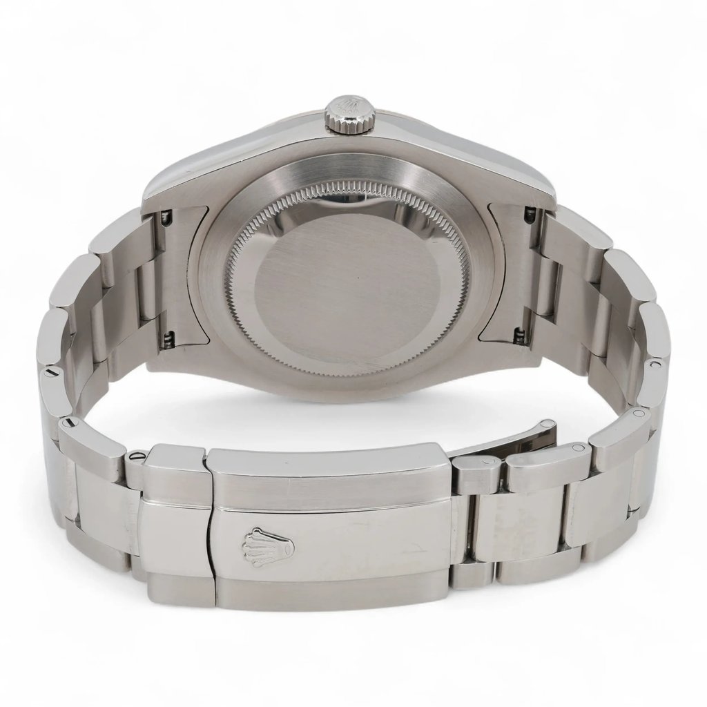 Back View Of Screwback Back Case And Closed Stainless Steel Band Of Rolex 116334 Watch Pre Owned Condition