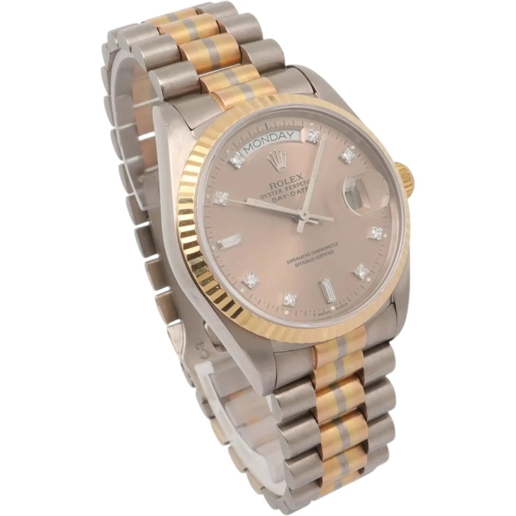 View Of Opposite Crown Facing Side Of Rolex 18239B White Gold Watch Pre Owned Condition