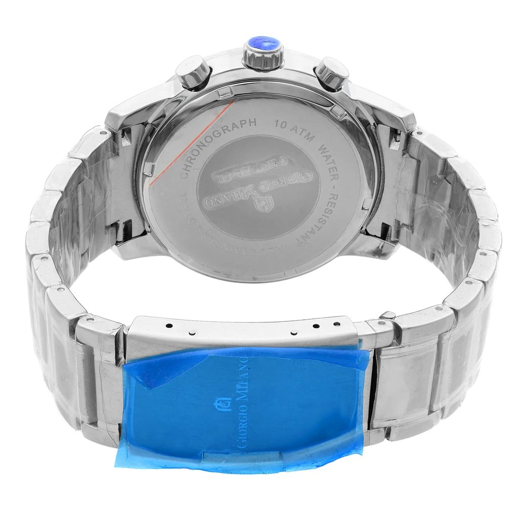 Back View Of {Caseback} Back Case And Closed Stainless Steel Band Of Giorgio Milano GM854SL-SS Watch Unworn Condition