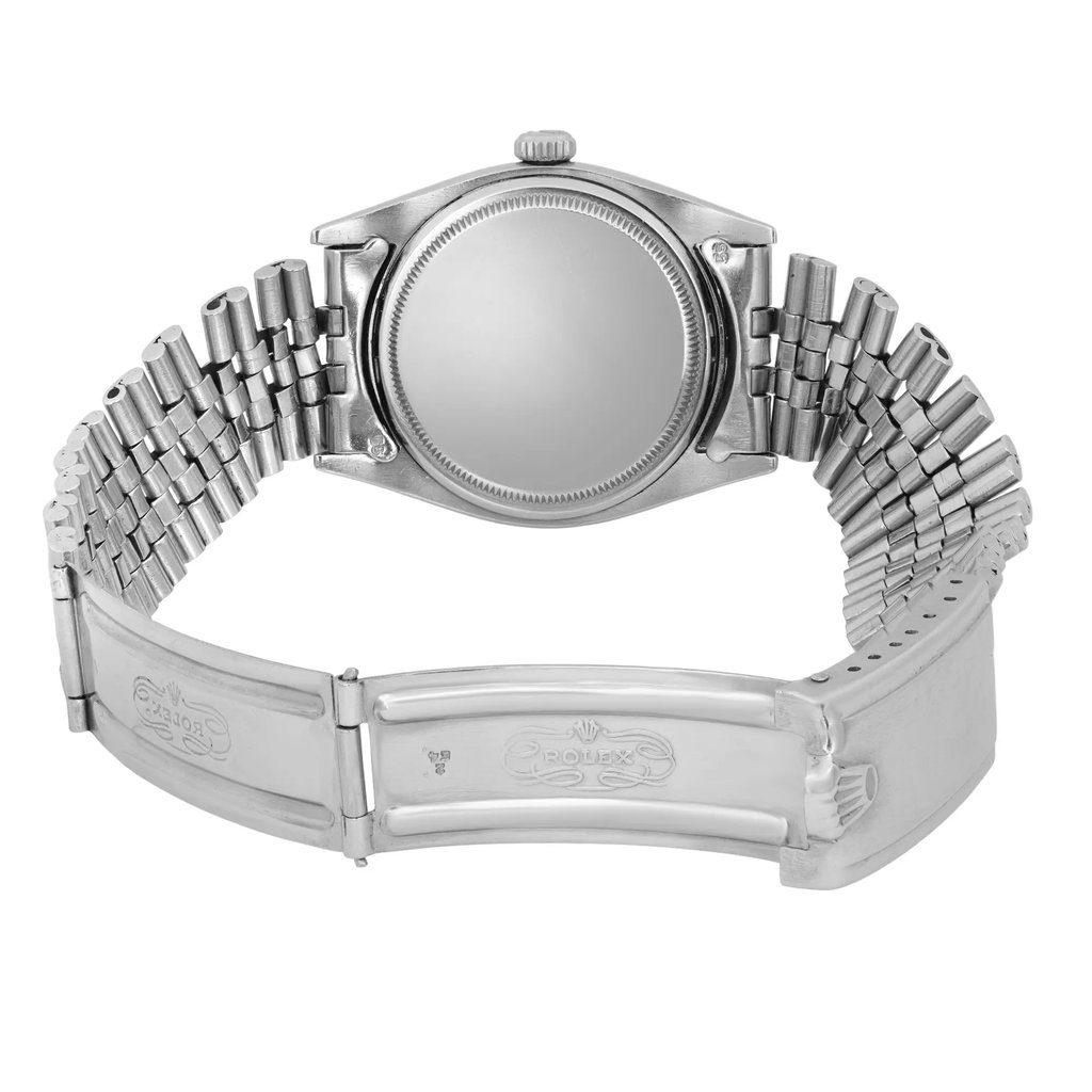 Back View Of Solid Back Case And Open Stainless Steel Band Of Rolex 6605 Watch Pre Owned Condition