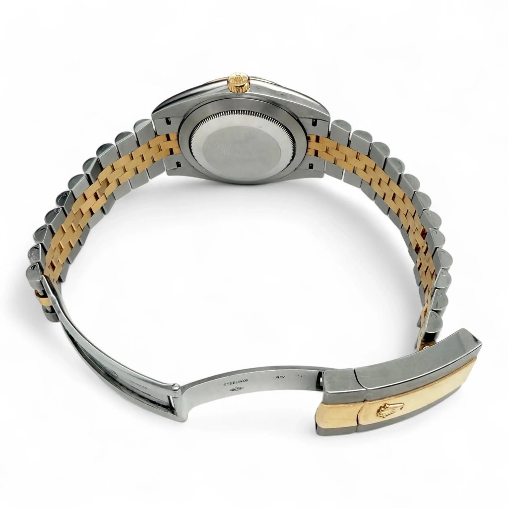 Back View Of Solid Back Case And Open Stainless Steel,Yellow Gold Band Of Rolex 126333 Watch Pre Owned Condition