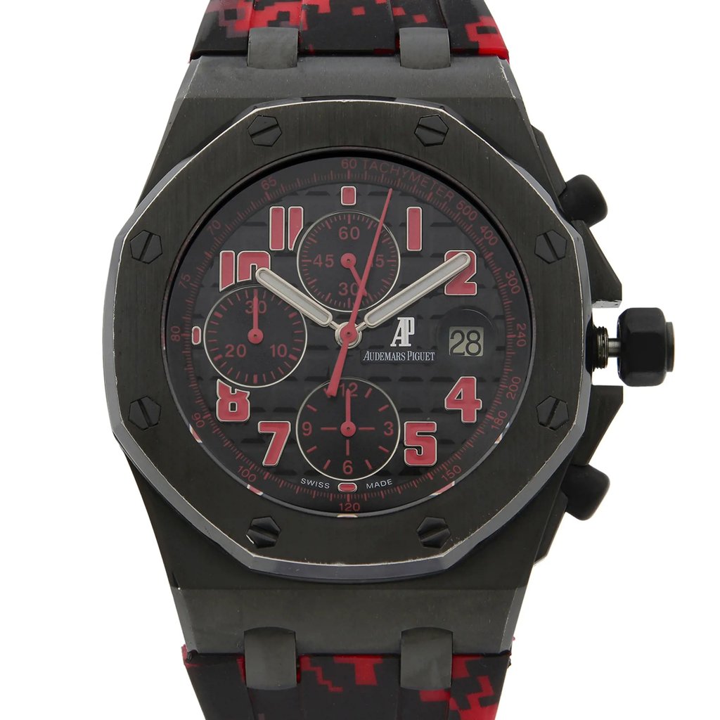 Up Close Front Facing Picture Of Audemars Piguet 26186SN.OO.D101CR.01 Stainless Steel Watch Pre Owned Condition