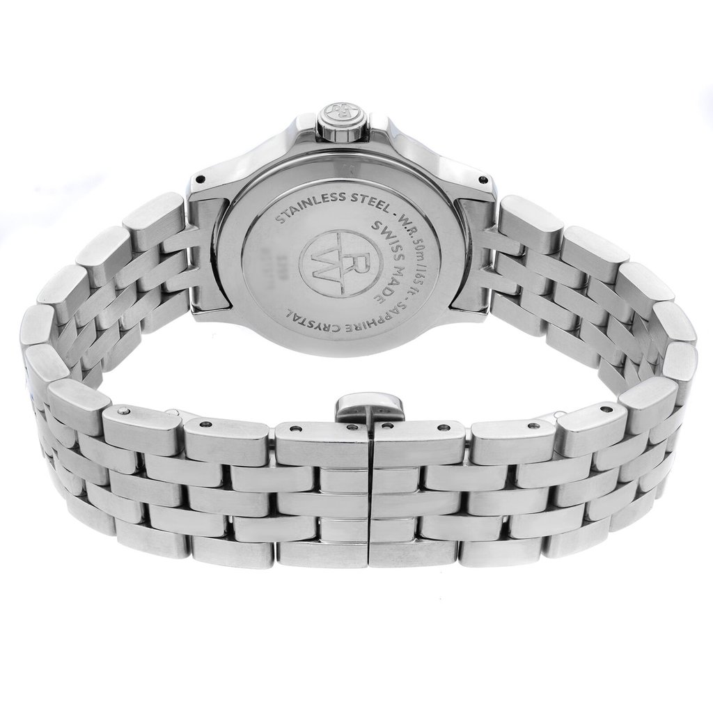 Back View Of Snap Back Case And Closed Stainless Steel Band Of RAYMOND WEIL 5399-ST-00608 Watch Pre Owned Condition