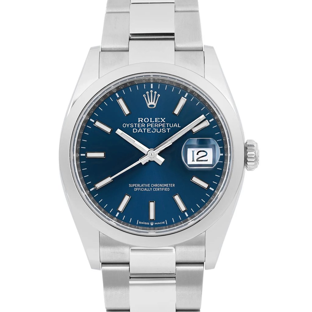 Up Close Front Facing Picture Of Rolex 126200 Stainless Steel Watch New Condition