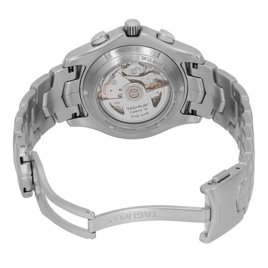 Back View Of Exhibition Back Case And Open Stainless Steel Band Of TAG Heuer CJF211A.BA0594 Watch Pre Owned Condition