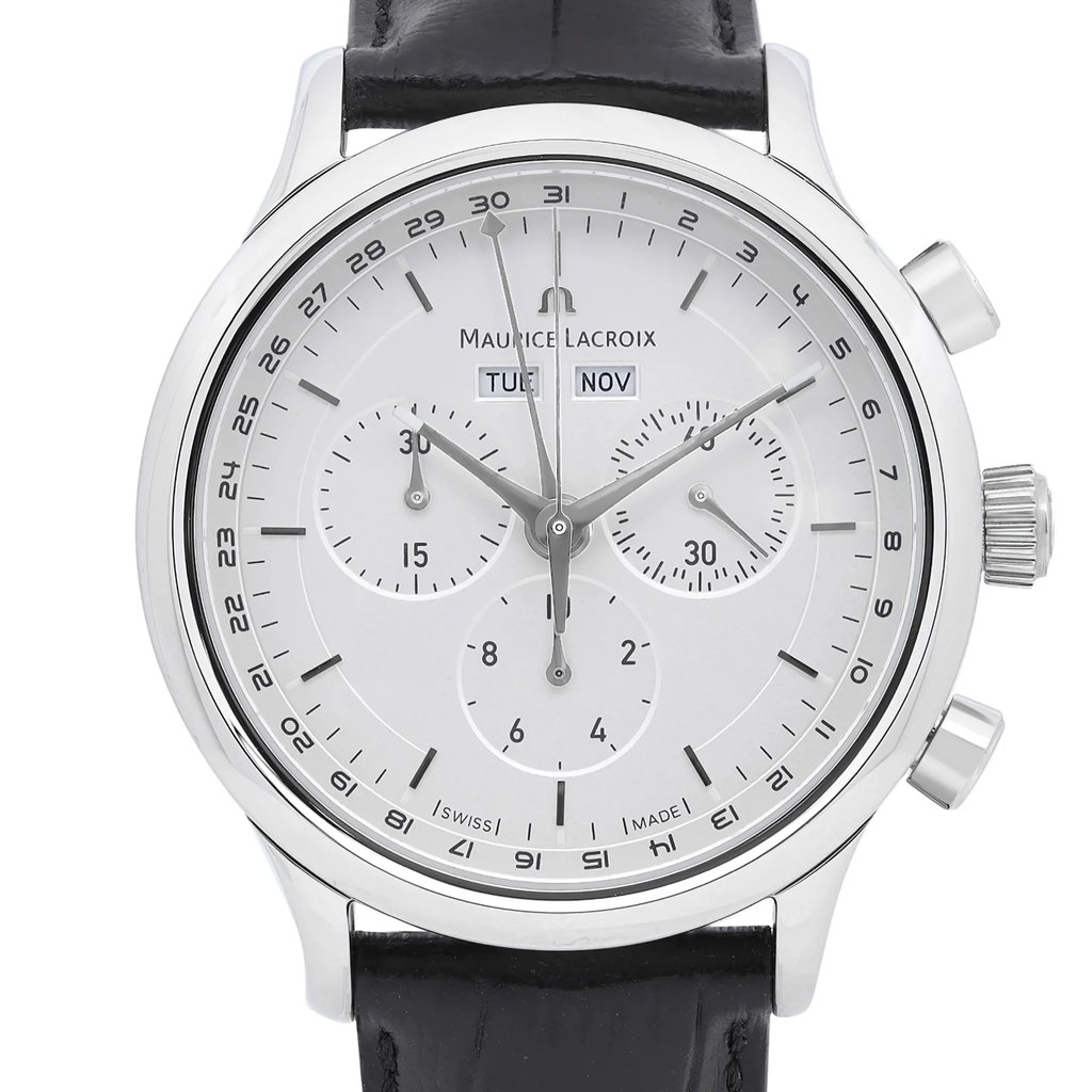 Up Close Front Facing Picture Of Maurice Lacroix LC1008-SS001-130 Stainless Steel Watch Unworn Condition