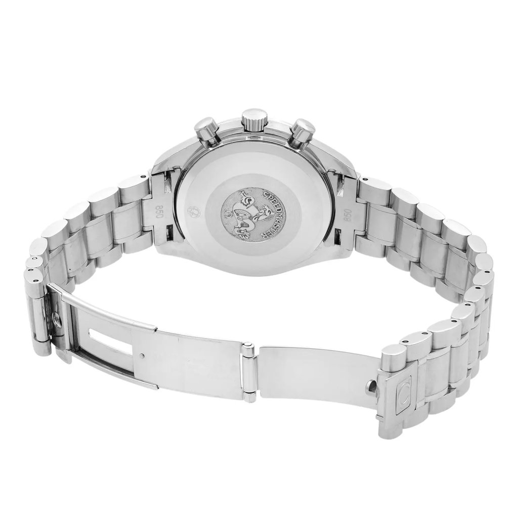 Back View Of {Caseback} Back Case And Open Stainless Steel Band Of OMEGA 3515.20.00 Watch Pre Owned Condition