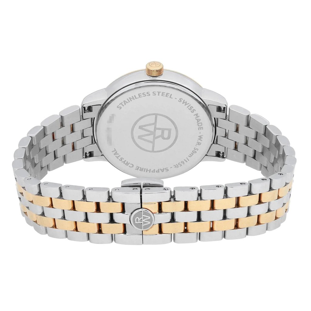 Back View Of Snap Back Case And Closed Stainless Steel Band Of RAYMOND WEIL 5988-SPS-97081 Watch Pre Owned Condition
