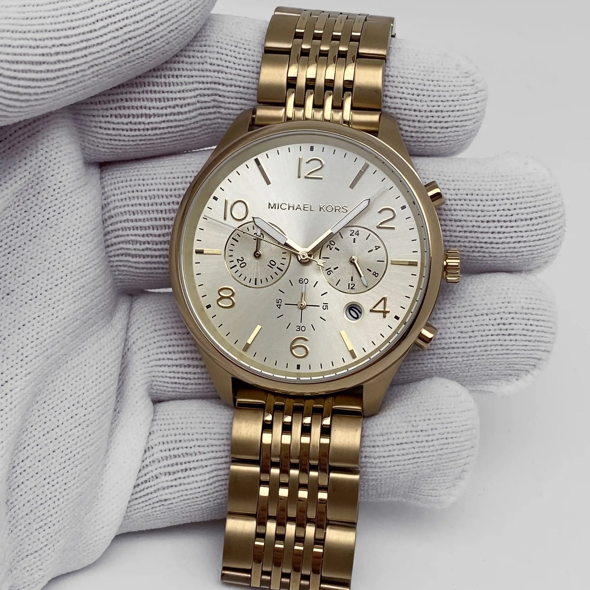 Front Full View Of Michael Kors MK8638 Stainless Steel Watch New With Defects Condition {Product Condition}
