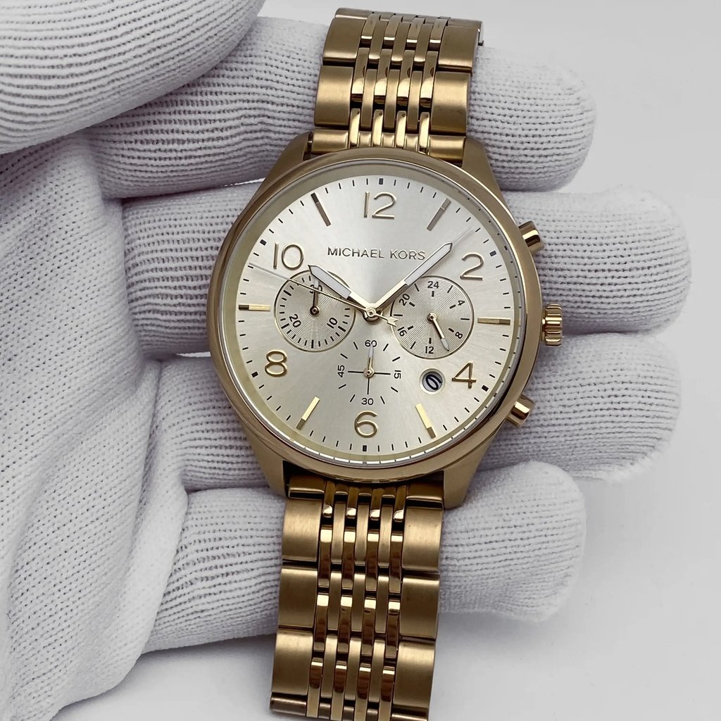 Front Full View Of Michael Kors MK8638 Stainless Steel Watch New With Defects Condition {Product Condition}