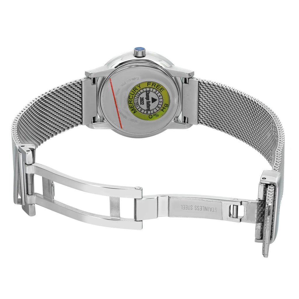 Back View Of Snap Back Case And Open Stainless Steel Band Of Movado 0607220 Watch Display Model Condition