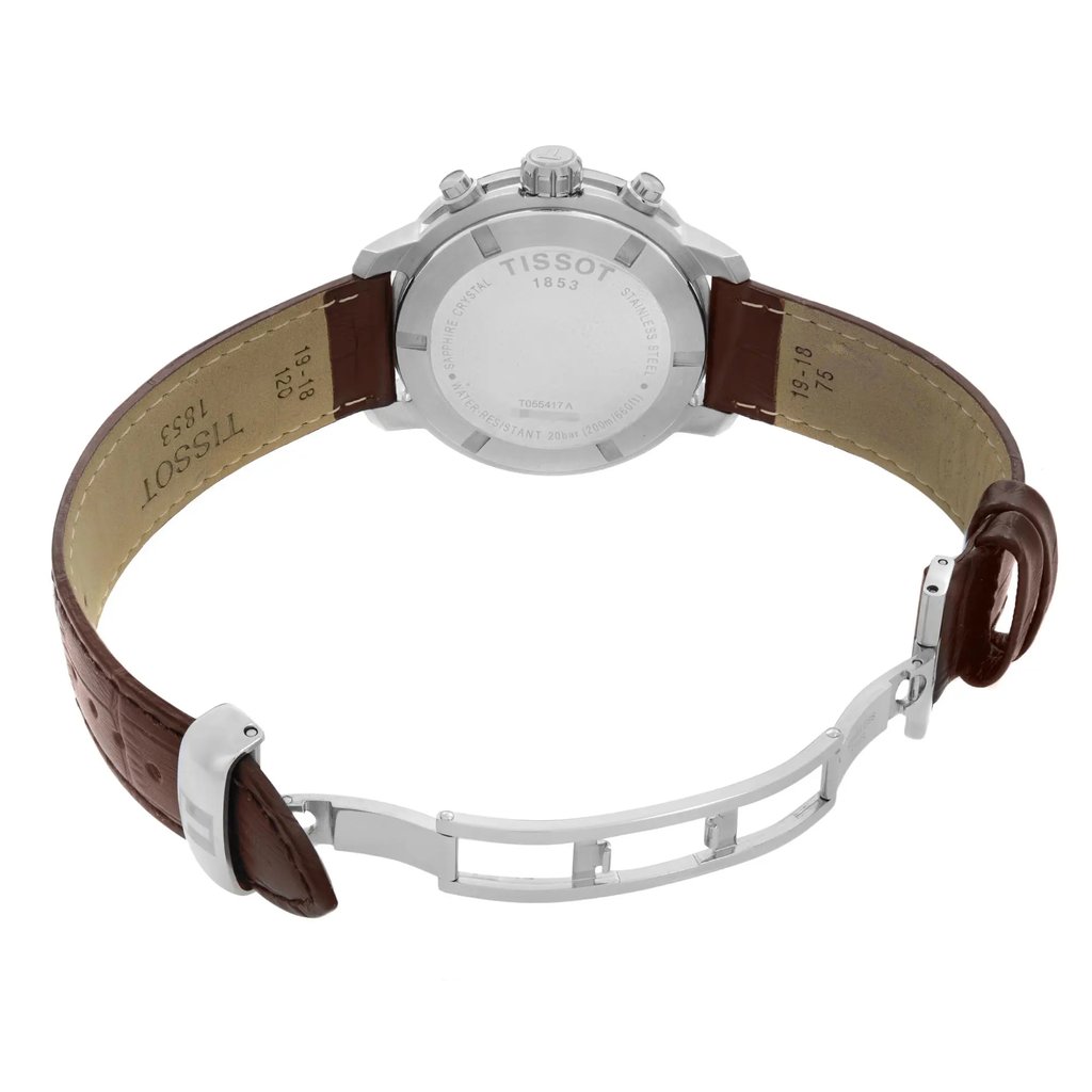 Back View Of Solid Back Case And Open Leather,Stainless Steel Band Of Tissot T055.417.16.037.00 Watch Pre Owned Condition