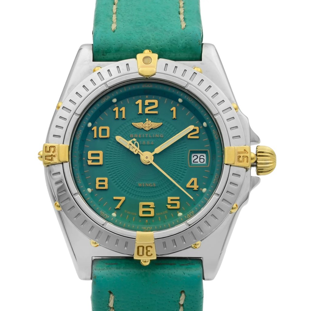 Up Close Front Facing Picture Of Breitling B67050 Stainless Steel Watch Pre Owned Condition