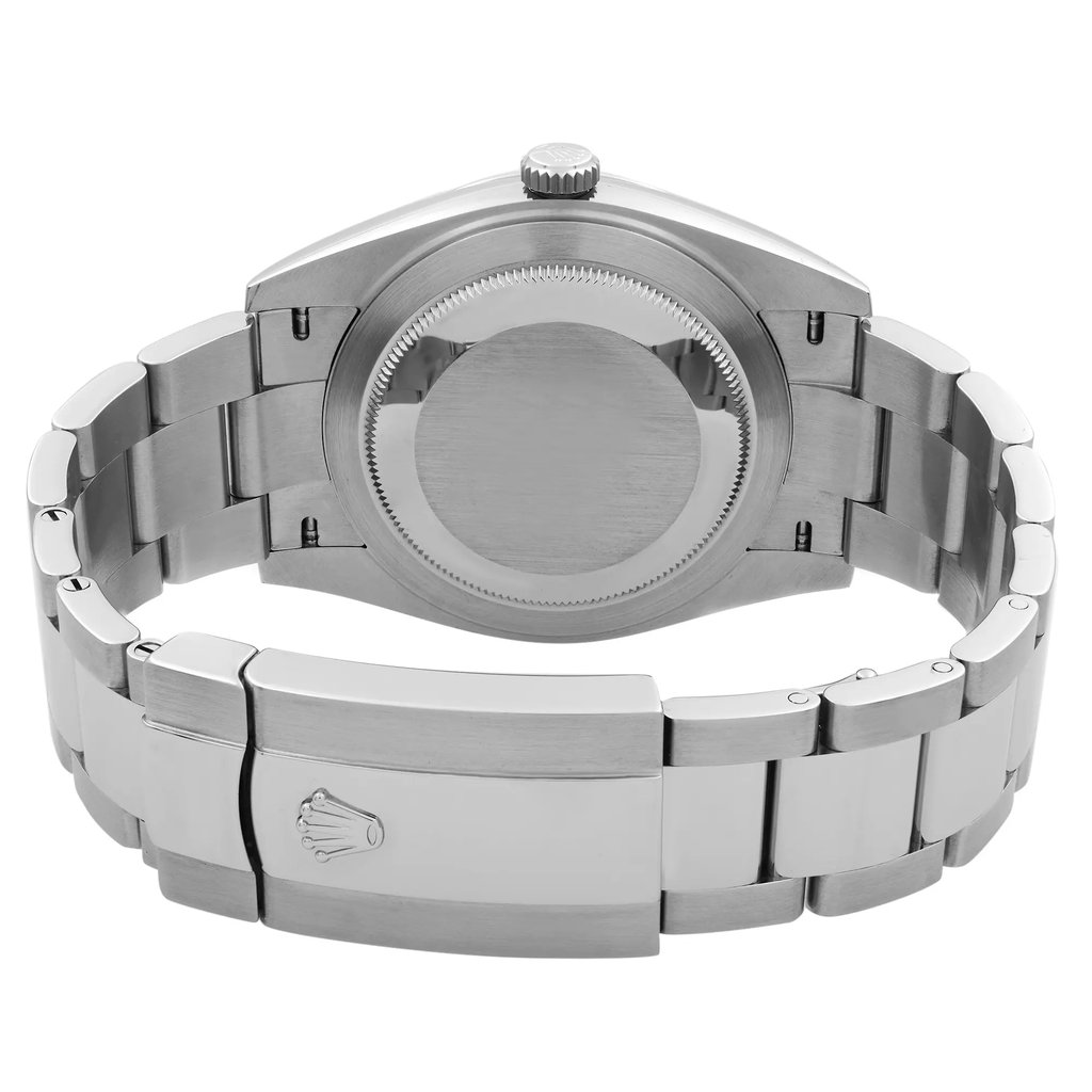 Back View Of Solid Back Case And Closed Stainless Steel Band Of Rolex 126300-0003 Watch Unworn Condition