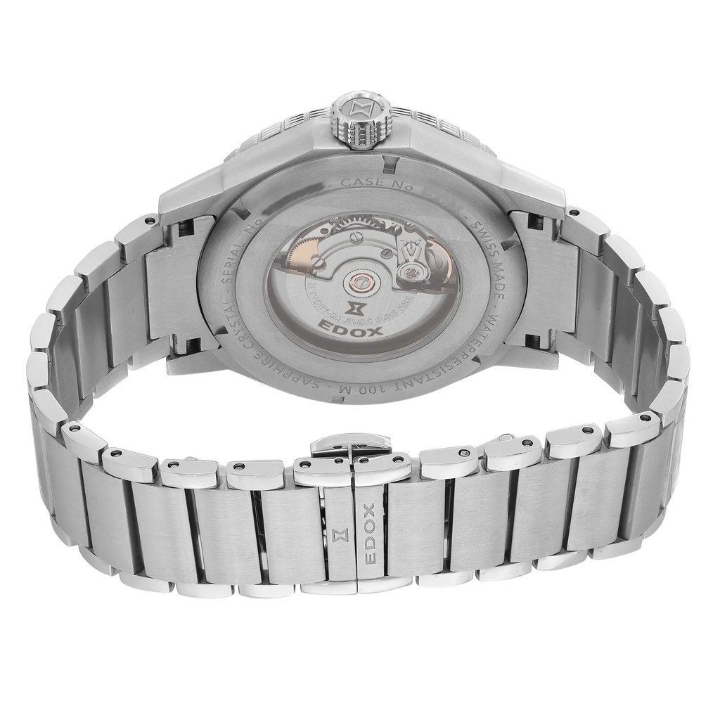 Back View Of Exhibition Back Case And Closed Stainless Steel Band Of Edox 80094 3NM NO1 Watch Display Model Condition
