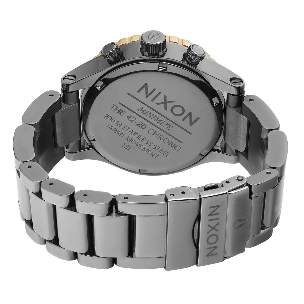 Back View Of Solid Back Case And Closed Stainless Steel Band Of Nixon A037-1228 Watch Pre Owned Condition