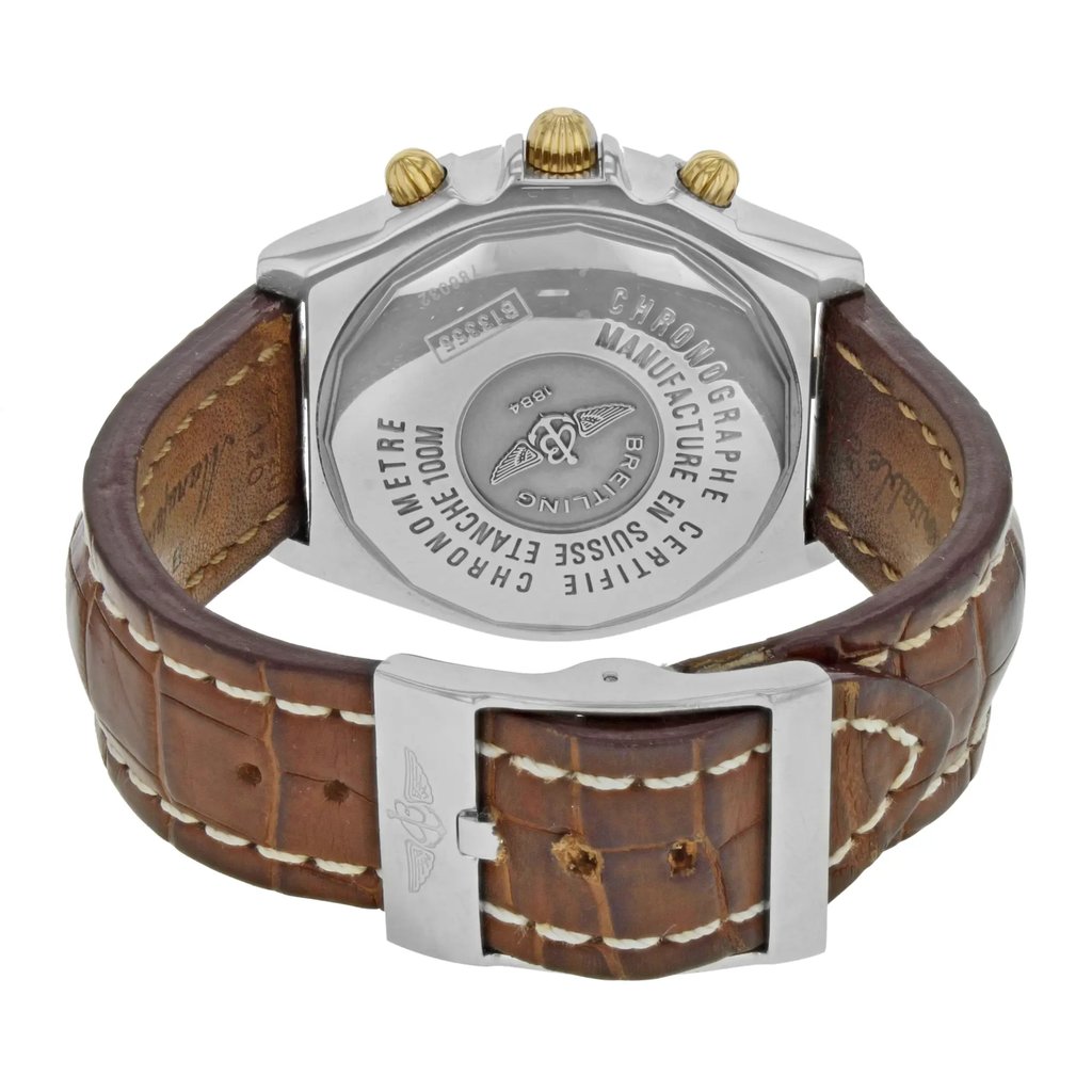 Back View Of {Caseback} Back Case And Closed Leather Band Of Breitling B13355 Watch Pre Owned Condition