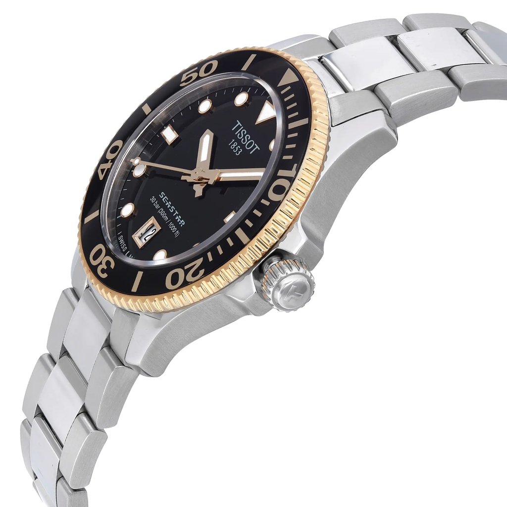View Of Crown Facing Side Of Tissot T120.210.21.051.00 Stainless Steel Watch Unworn Condition