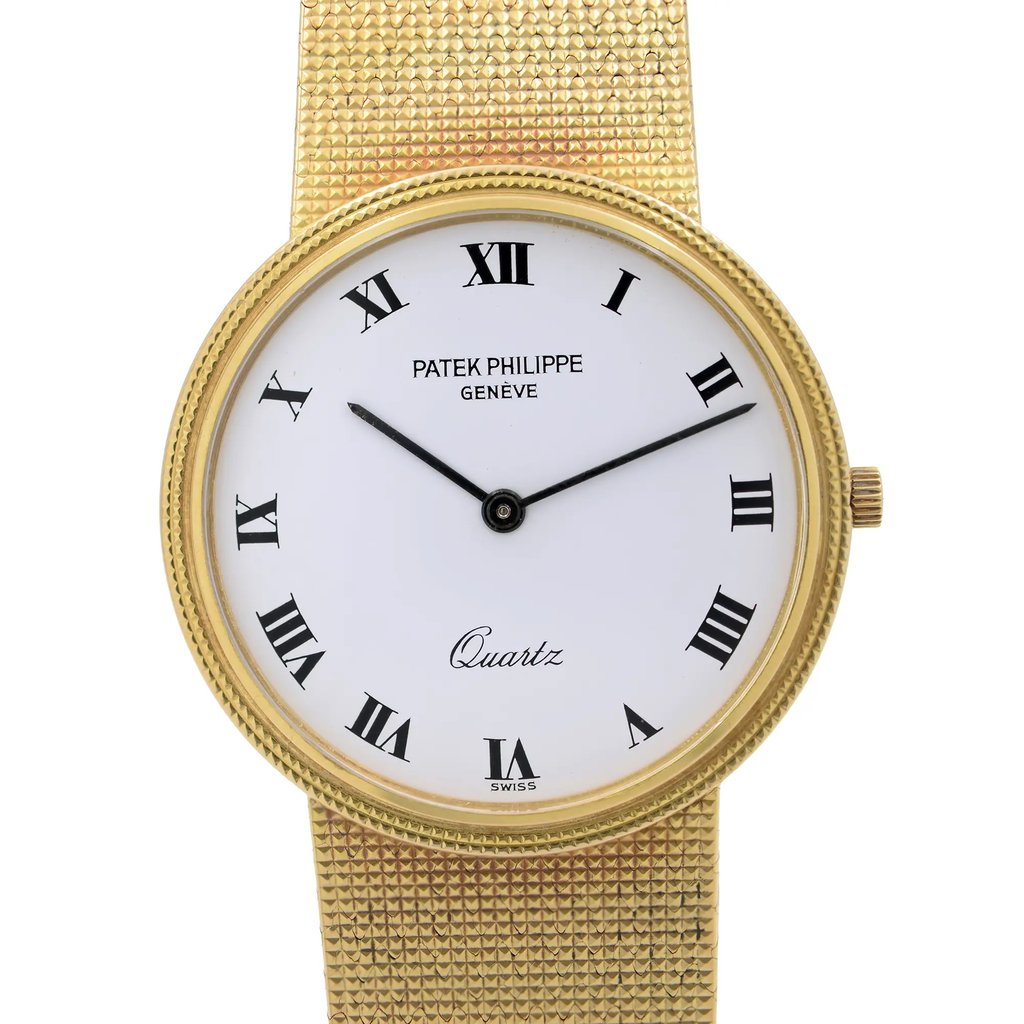 Up Close Front Facing Picture Of Patek Philippe 3744-1 Gold 18kt Watch Pre Owned Condition