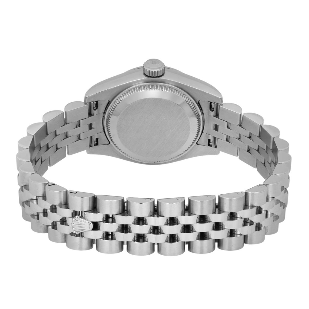 Back View Of Screwback Back Case And Closed Stainless Steel Band Of Rolex 179174 Watch Pre Owned Condition