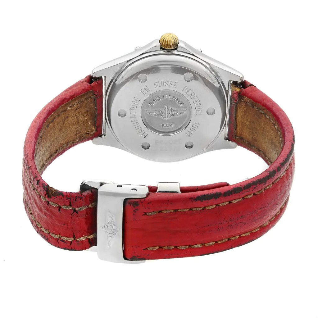Back View Of {Caseback} Back Case And Closed Leather Band Of Breitling B60622 Watch Pre Owned Condition