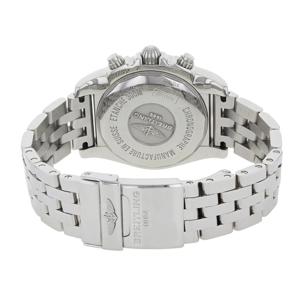 Back View Of {Caseback} Back Case And Closed Stainless Steel Band Of Breitling AB014012/G711-378A Watch Display Model Condition