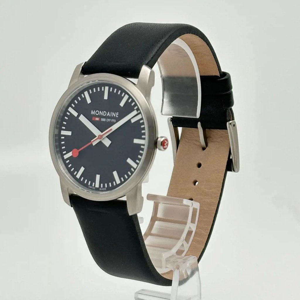 View Of Crown Facing Side Of Mondaine A672.30351.14SBB Stainless Steel Watch Display Model Condition