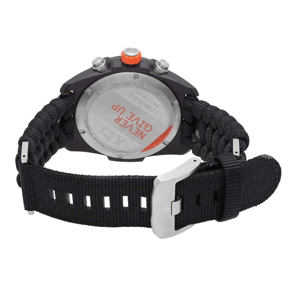 Back View Of Solid Back Case And Closed Nylon Band Of Luminox XB.3798.MI Watch Unworn Condition