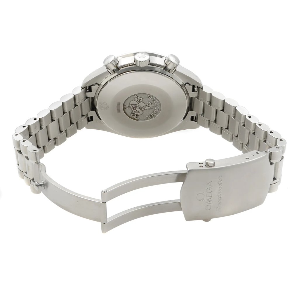 Back View Of Snap Back Case And Open Stainless Steel Band Of OMEGA 3539.50.00 Watch Pre Owned Condition