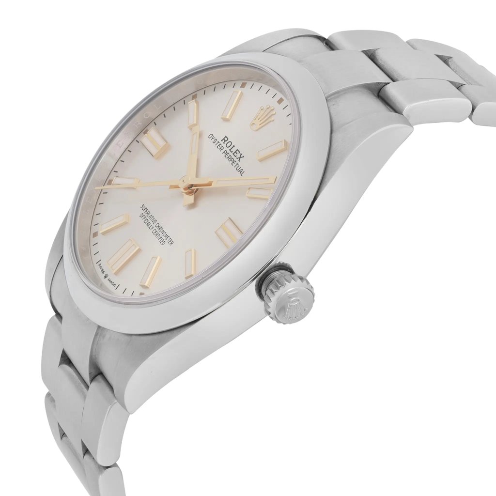 View Of Crown Facing Side Of Rolex 124300 Stainless Steel Watch Seller Refurbished Condition