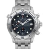An image of a pre-owned OMEGA men's diver wristwatch in good condition. The front close-up shot showcases the round blue dial with round indexes, three chronograph subdials, and a date indicator at the 3 o'clock position. Luminous hands are visible. The gray bezel is marked with a minute scale, and the stainless steel band joins the watch face at a perpendicular angle. The OMEGA logo and the words "Professional Chronometer 300m/1000ft" are inscribed on the dial. The watch is centered and occupies most of the image frame, providing a clear and detailed view of its features.