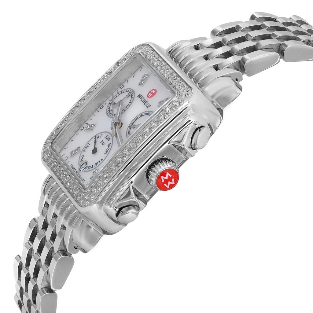 View Of Crown Facing Side Of MICHELE MW06P01A1046 Stainless Steel Watch Unworn Condition