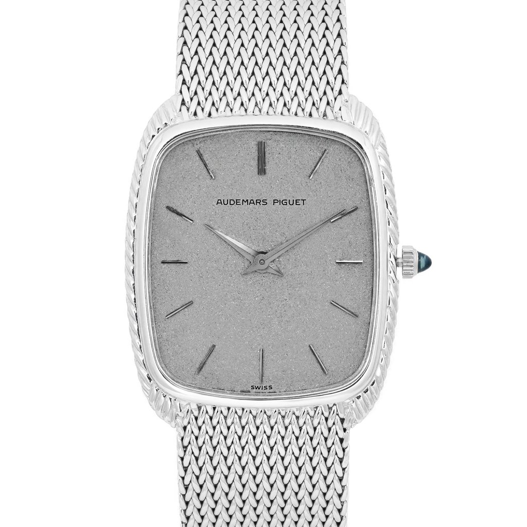 Up Close Front Facing Picture Of Audemars Piguet 701 White Gold Watch Pre Owned Condition