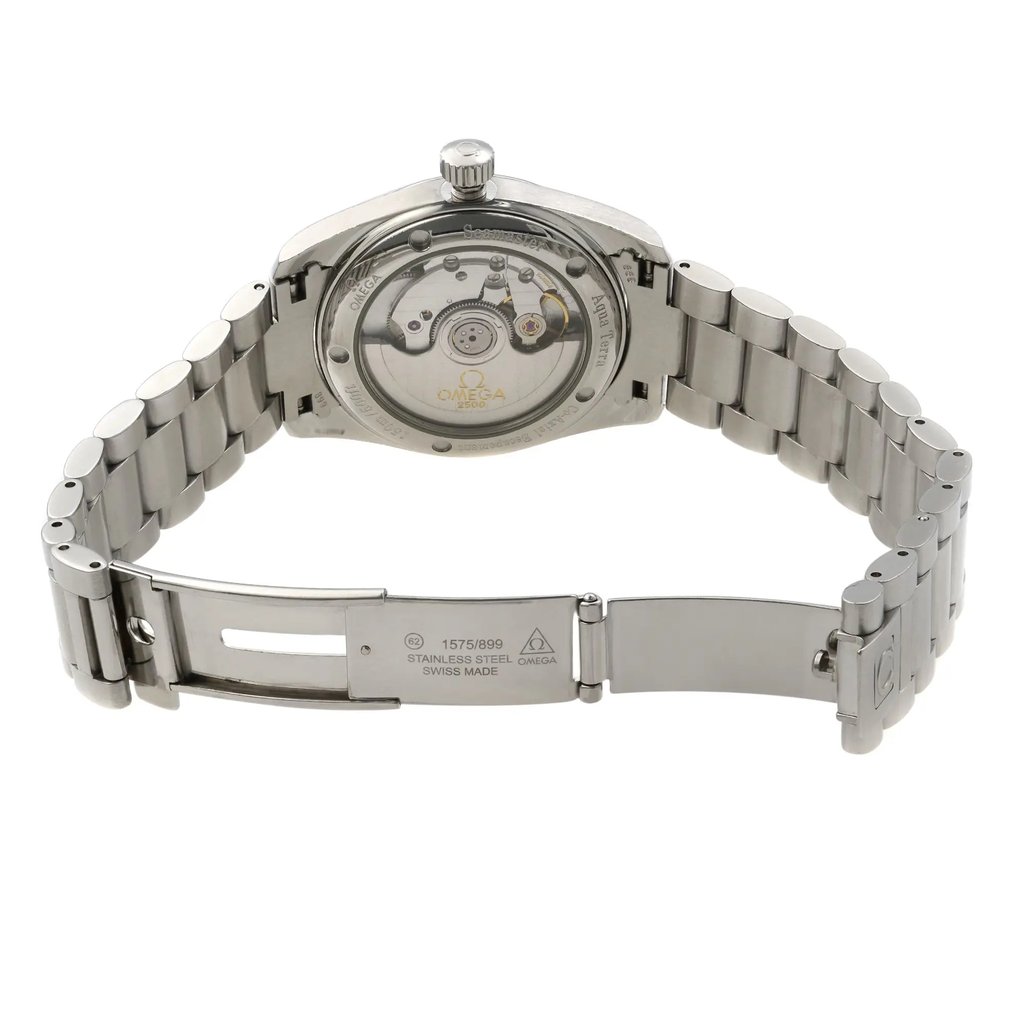 Back View Of Exhibition Back Case And Open Stainless Steel Band Of OMEGA 2504.50.00 Watch Pre Owned Condition