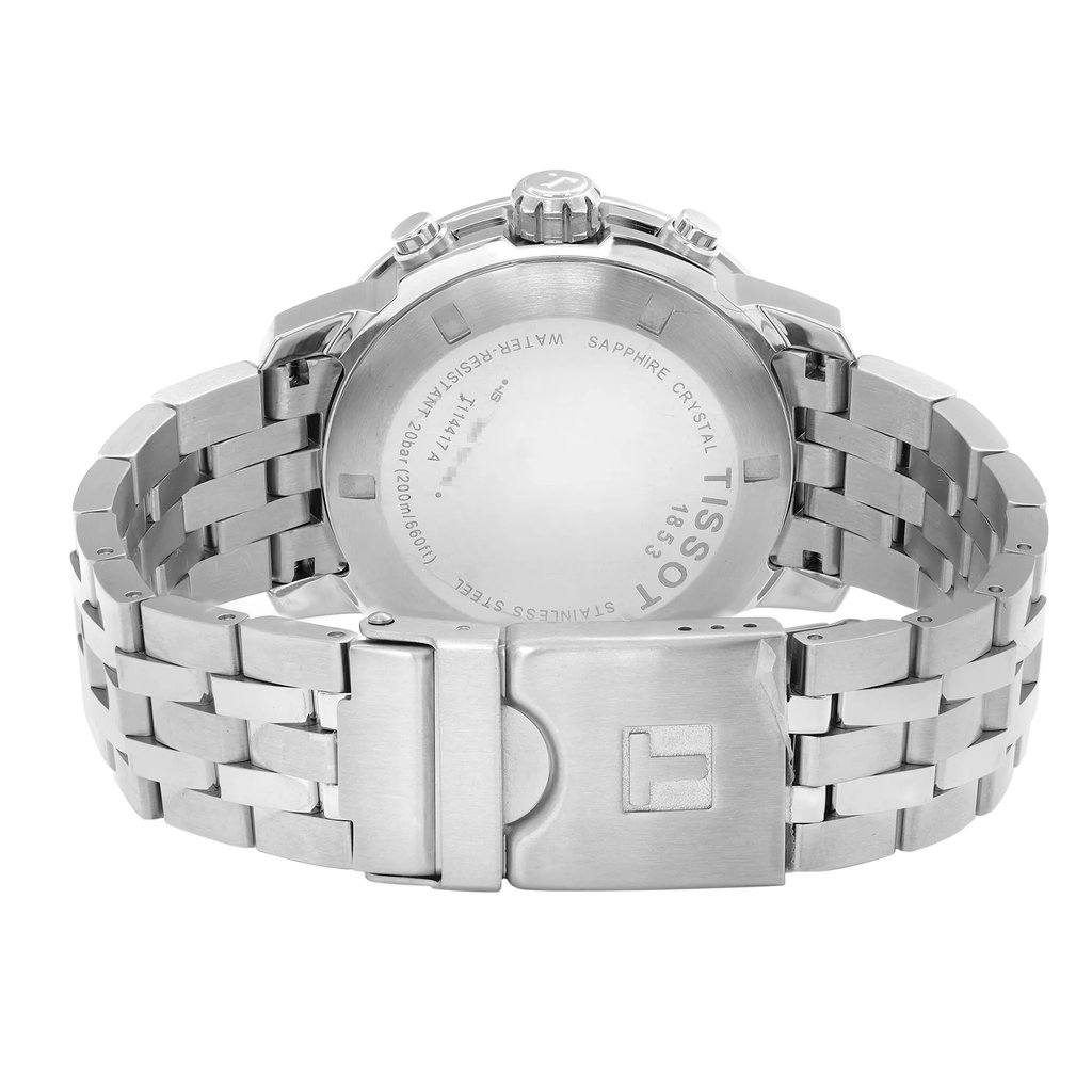 Back View Of Screwback Back Case And Closed Stainless Steel Band Of Tissot T114.417.11.047.00 Watch Pre Owned Condition
