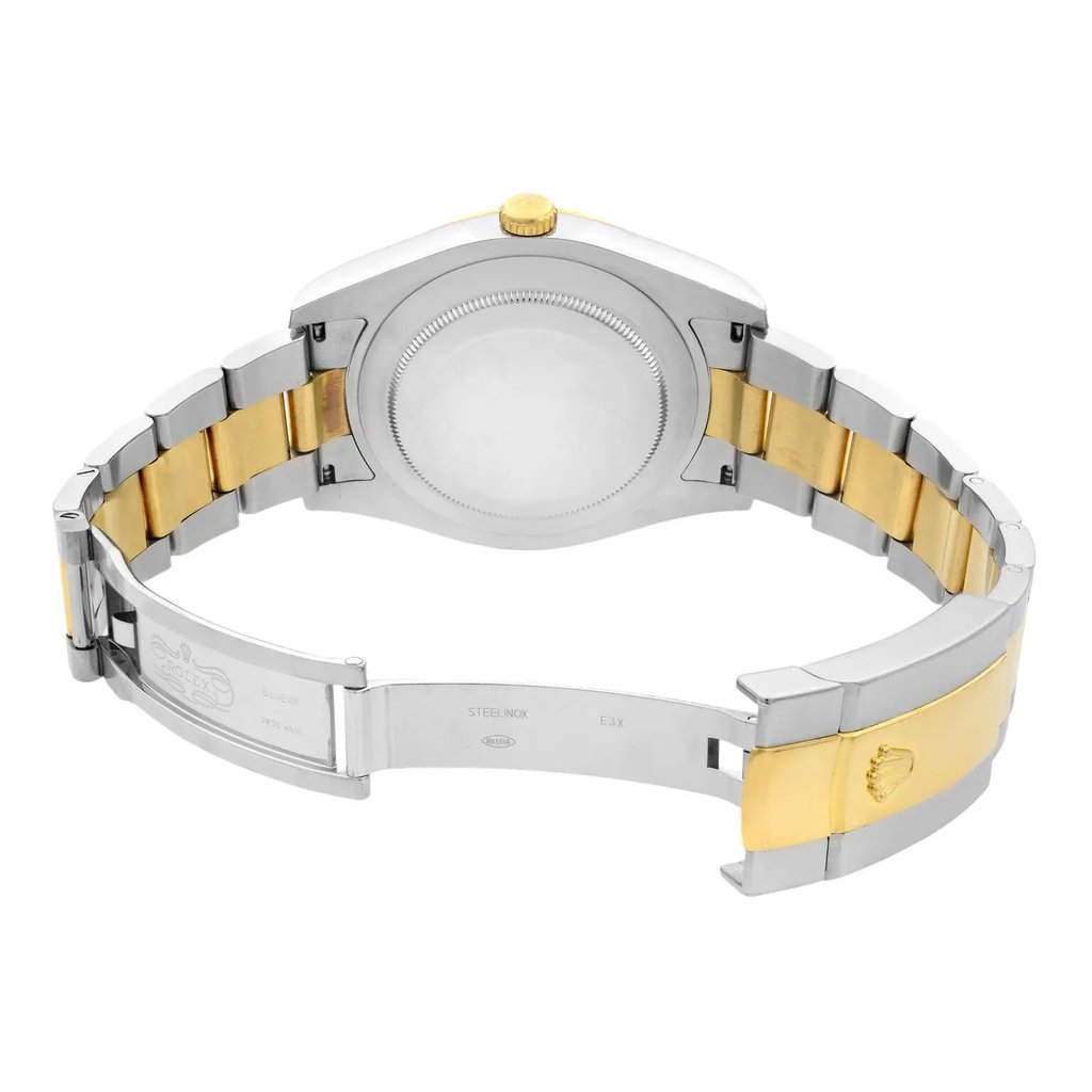 Back View Of {Caseback} Back Case And Open Stainless and Solid Gold Band Of Rolex 116333BKAO Watch Pre Owned Condition
