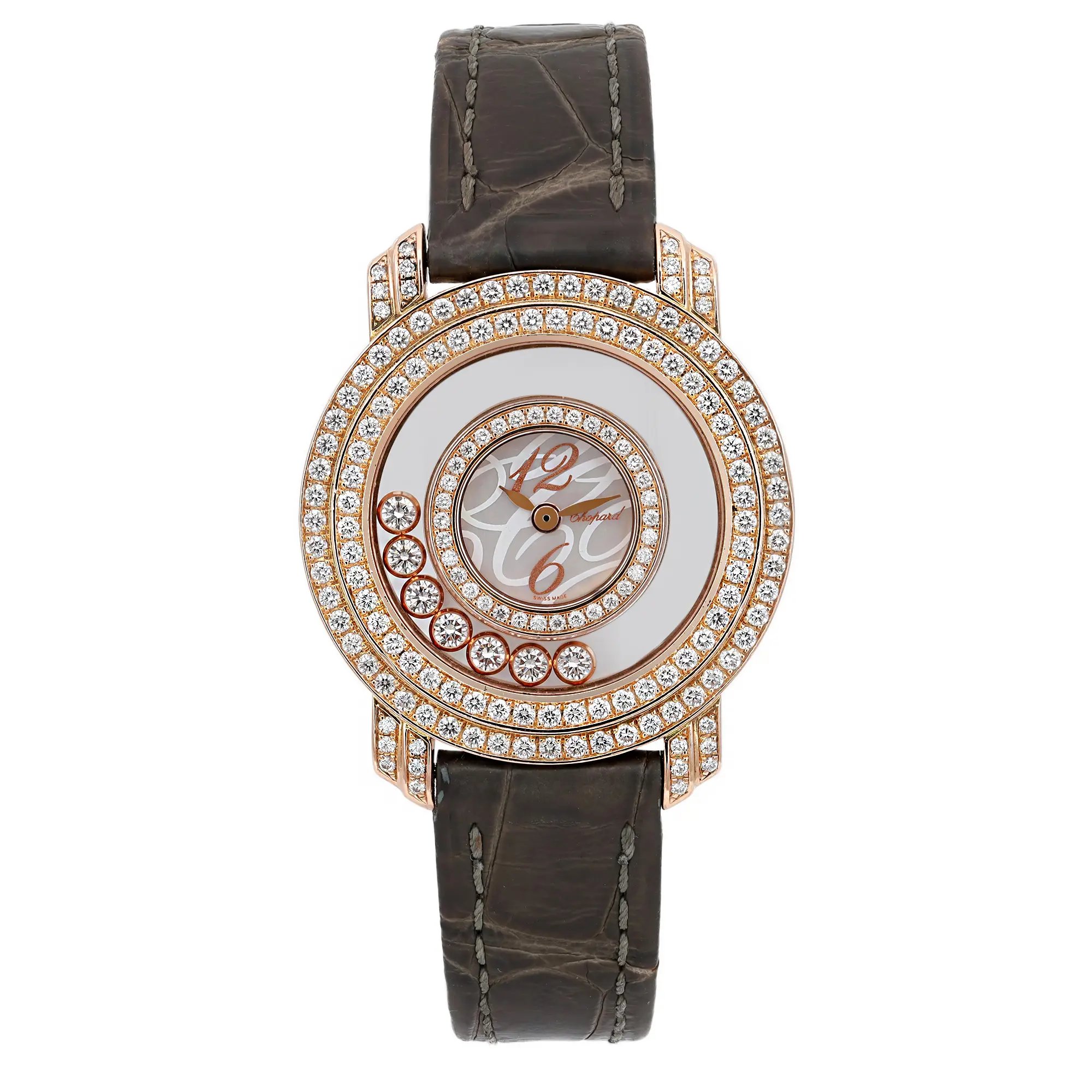 Front Full View Of Chopard 209245-5001 Rose Gold Watch Pre Owned Condition Good