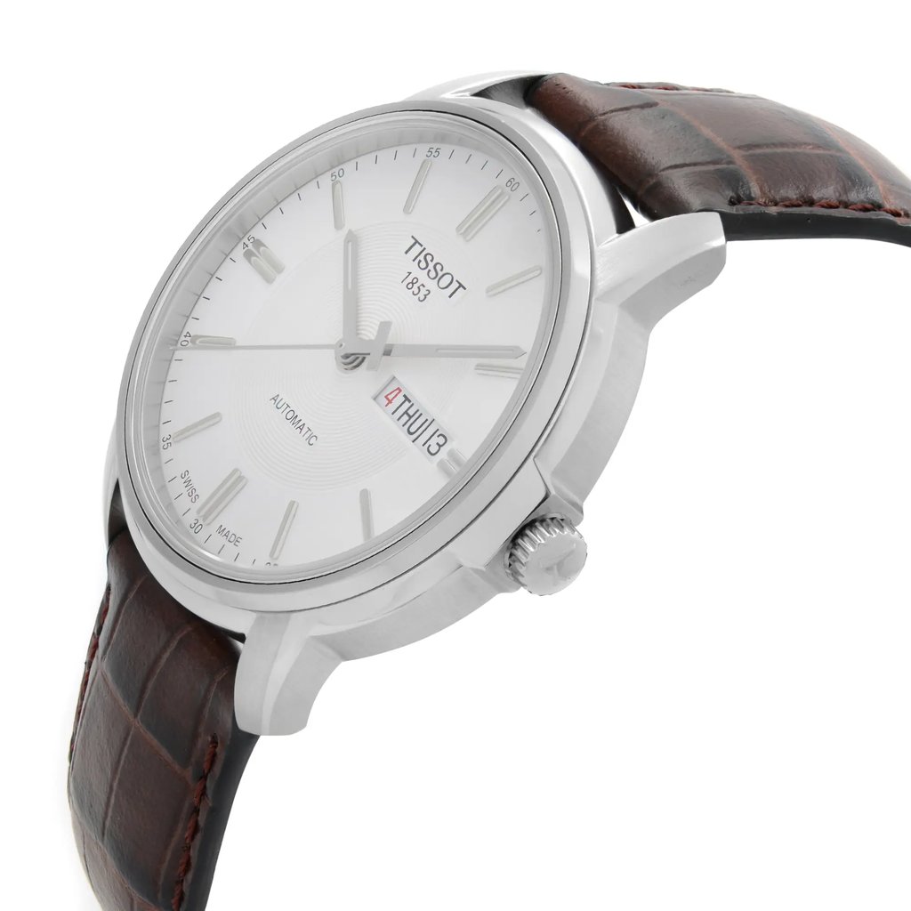 View Of Crown Facing Side Of Tissot T065.430.16.031.00 Stainless Steel Watch Display Model Condition