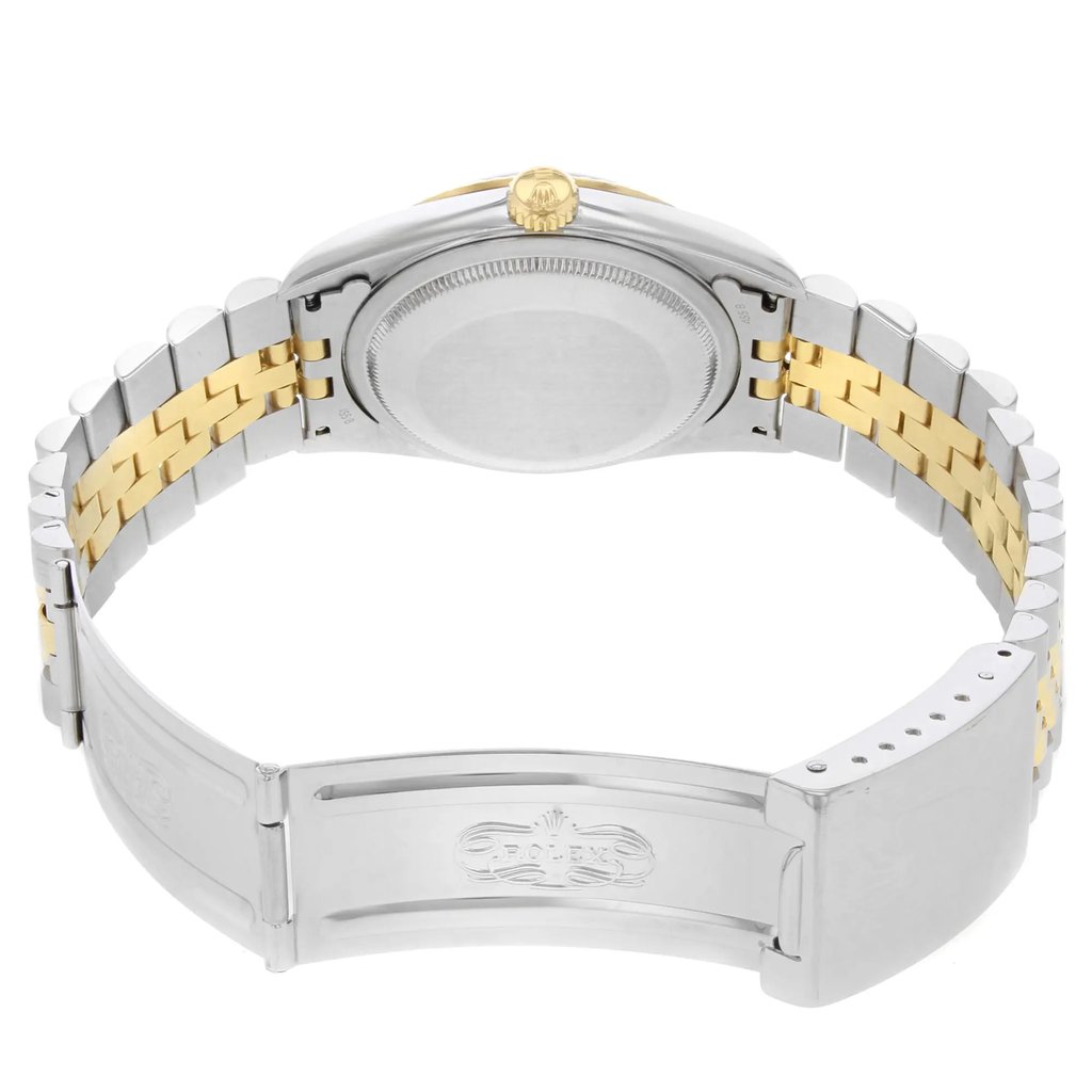 Back View Of {Caseback} Back Case And Open Stainless and Solid Gold Band Of Rolex 16233 Watch Pre Owned Condition