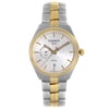 An image of a Wristwatch by Tissot. This Display Model item is designed for Men, featuring a Dress/Formal style. It has a Quartz movement and an Analog display with a Silver dial color. The indices include 12-Hour Dial,Non-Numeric Hour Marks,Stick Indexes. The band is made of Stainless Steel and the case is made of Stainless Steel. The watch has a Round shape with a case size of 40 mm and a case thickness of 10 mm.