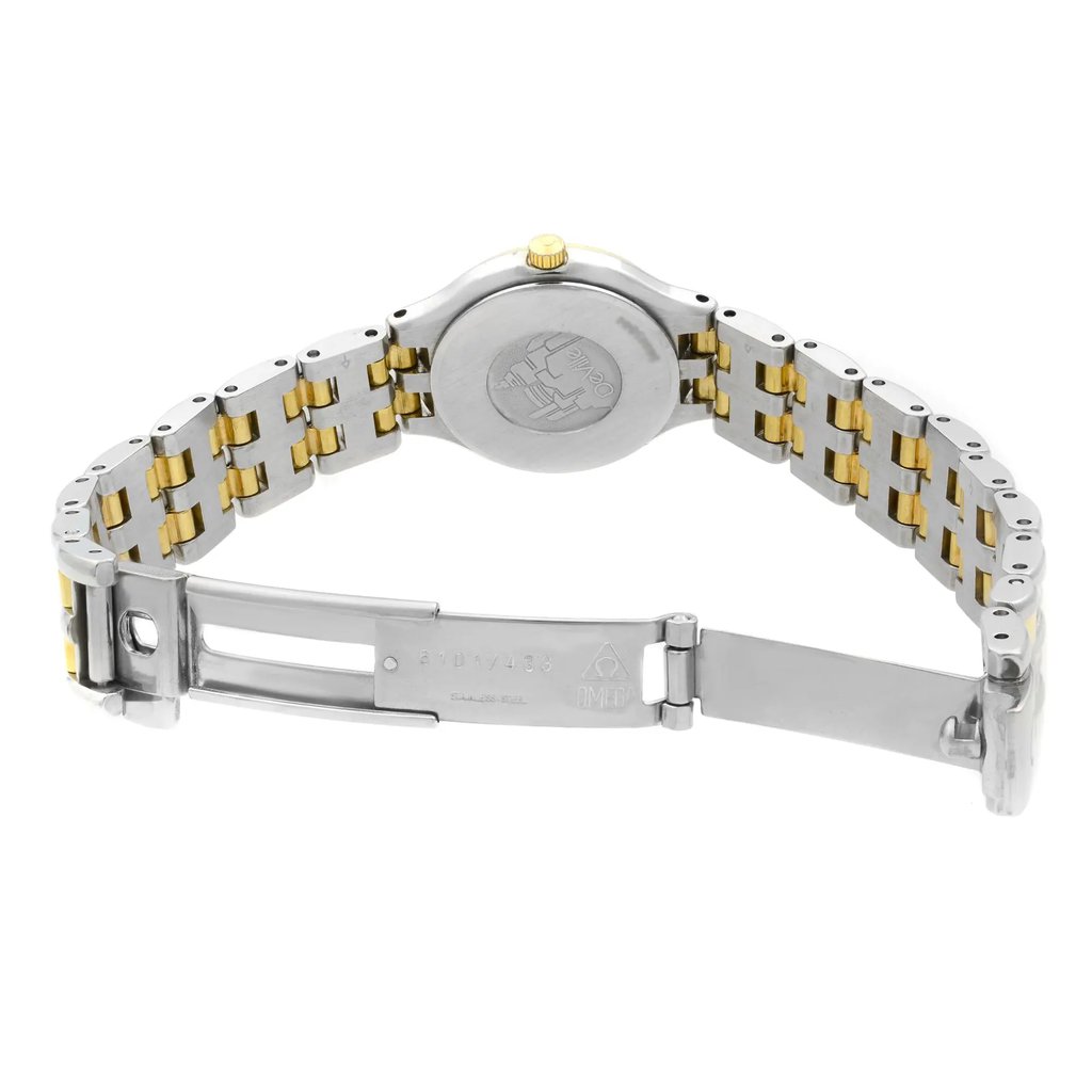Back View Of {Caseback} Back Case And Open Stainless & Plated Metal Band Of OMEGA 595.0101 Watch Pre Owned Condition