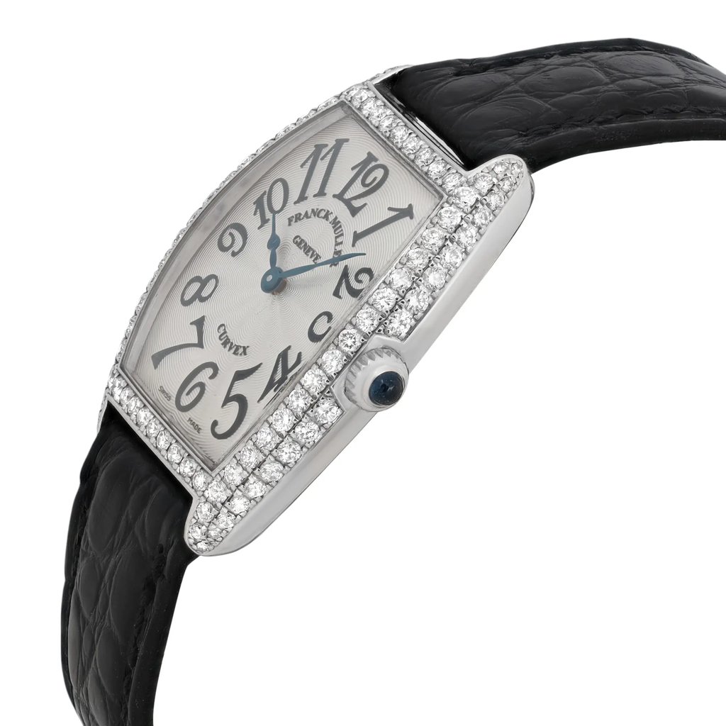 View Of Crown Facing Side Of Franck Muller 1752 QZ D White Gold Watch Pre Owned Condition