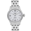 An image of a Wristwatch by Tissot. This Pre Owned item is designed for Women, featuring a Casual style. It has a Mechanical (Automatic) movement and an Analog display with a White dial color. The indices include 12-Hour Dial,Roman Numerals,Stick Indexes. The band is made of Stainless Steel and the case is made of Stainless Steel. The watch has a Round shape with a case size of 25 mm and a case thickness of 9 mm.