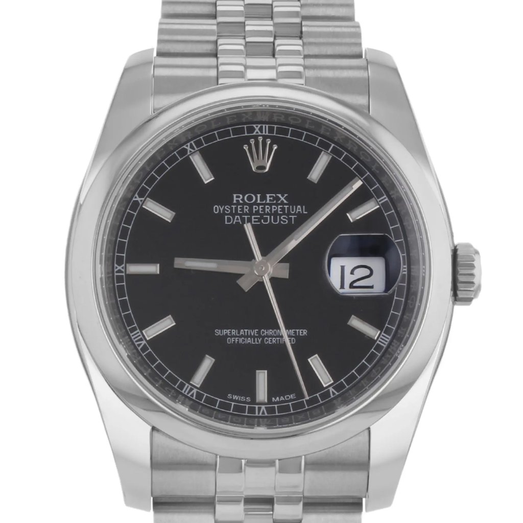 Up Close Front Facing Picture Of Rolex 116200 bksj Stainless Steel Watch Pre Owned Condition