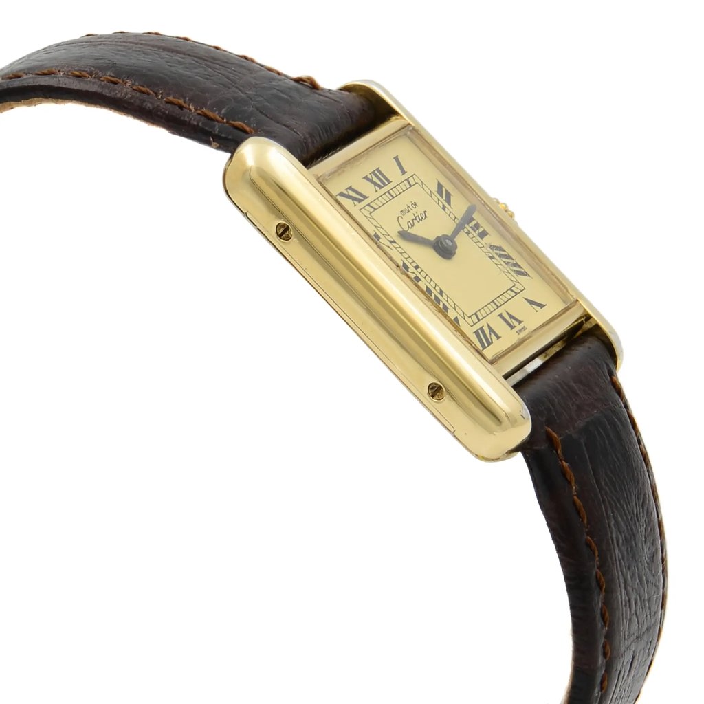 View Of Opposite Crown Facing Side Of Cartier NA Silver Watch Pre Owned Condition
