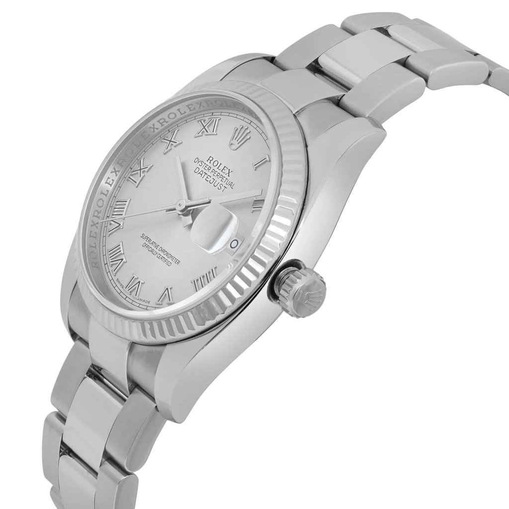 View Of Crown Facing Side Of Rolex 116234 Stainless Steel Watch Pre Owned Condition