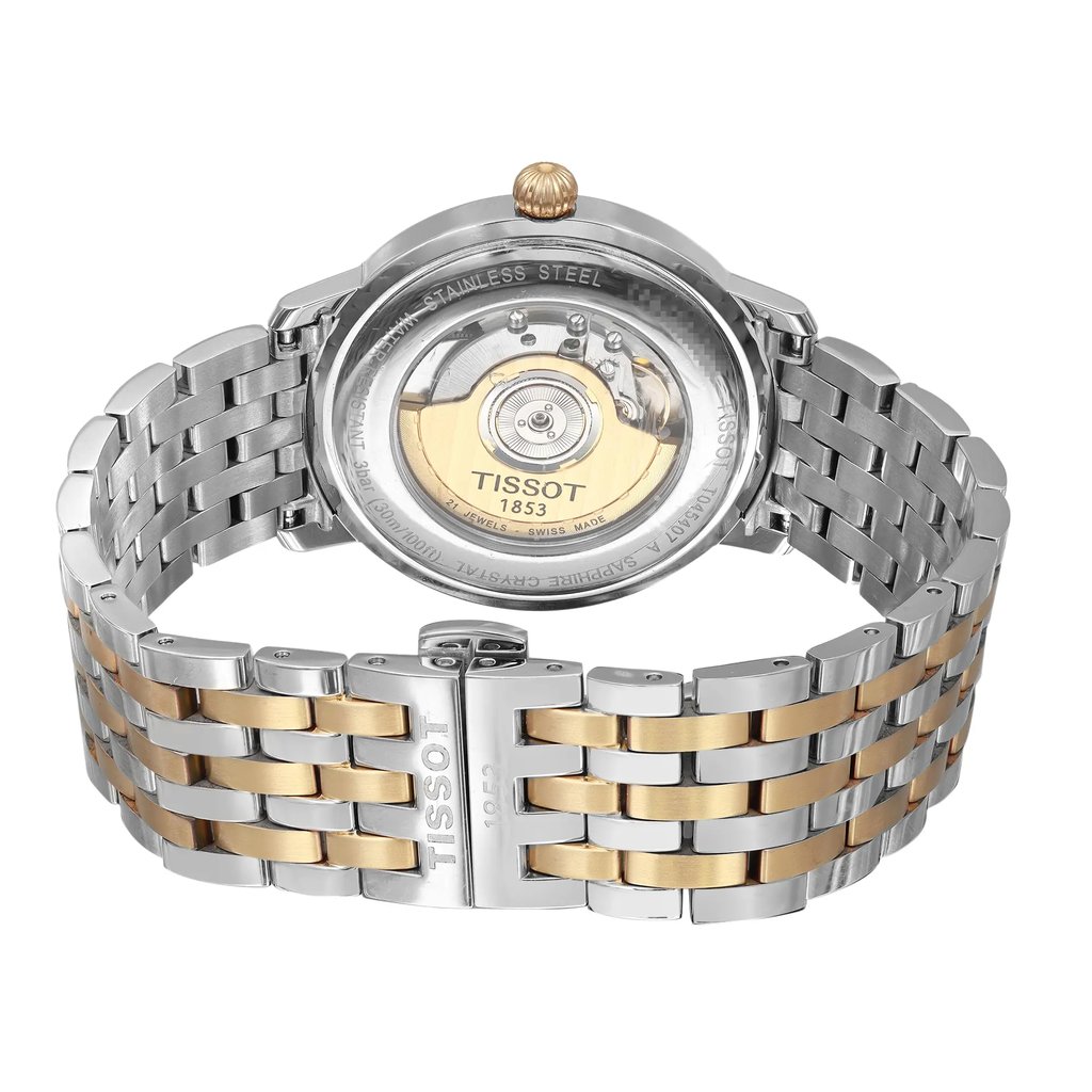 Back View Of Exhibition Back Case And Closed Stainless Steel Band Of Tissot T045.407.22.033.00 Watch Pre Owned Condition