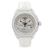 An image of a Wristwatch by Tissot. This Pre Owned item is designed for Women, featuring a Dress/Formal style. It has a Quartz movement and an Analog display with a Multicolor dial color. The indices include 12-Hour Dial,Multi Dial,Stick Indexes. The band is made of Leather and the case is made of Stainless Steel. The watch has a Round shape with a case size of 34.5 mm and a case thickness of 11 mm.