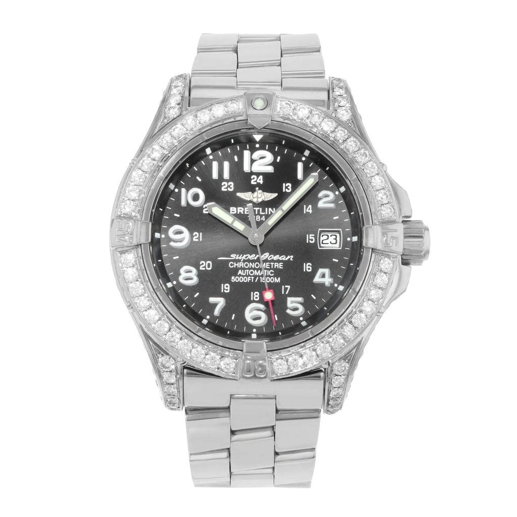 Front Full View Of Breitling A17360 Stainless Steel Watch Pre Owned Condition {Product Condition}